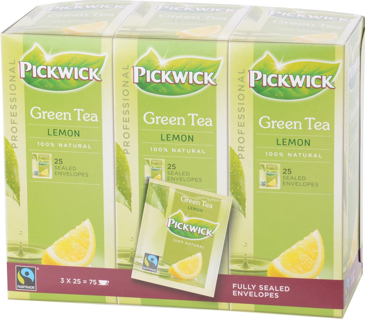 Pickwick thee, groene thee met lemon, fairtrade, pak van 25 zakjes afbeelding