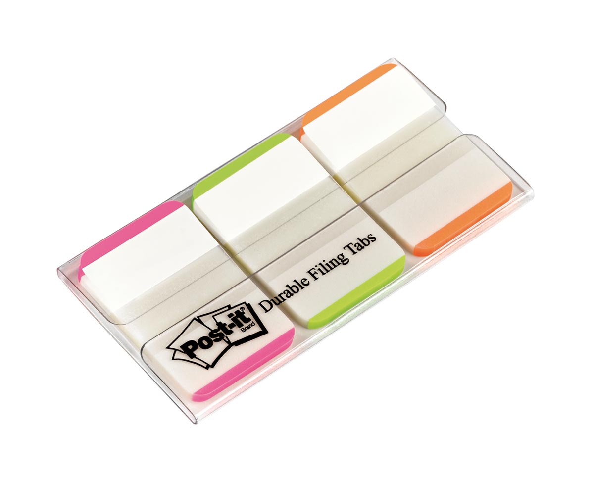 Post-it Index Strong, , ft 25,4 x 38 mm, wit met gekleurde rand, 3 kleuren, 22 tabs per kleur afbeelding