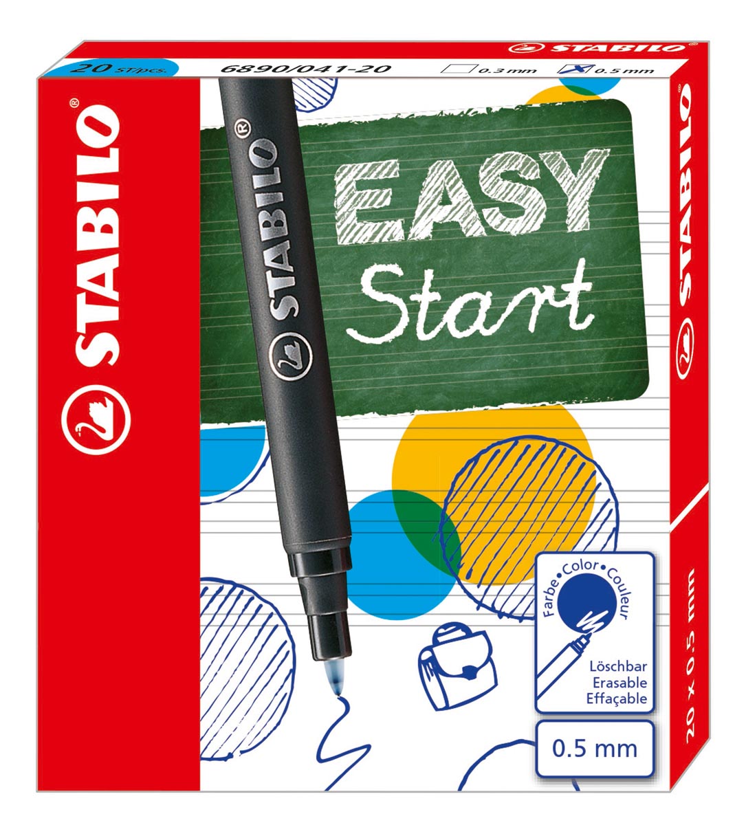 STABILO EASYoriginal rollervulling, medium, 0,5mm, doos van 20 stuks, blauw afbeelding