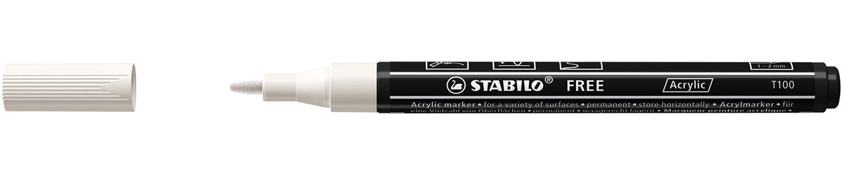 STABILO free acrylmarker T100, ronde punt, 1-2 mm, wit afbeelding