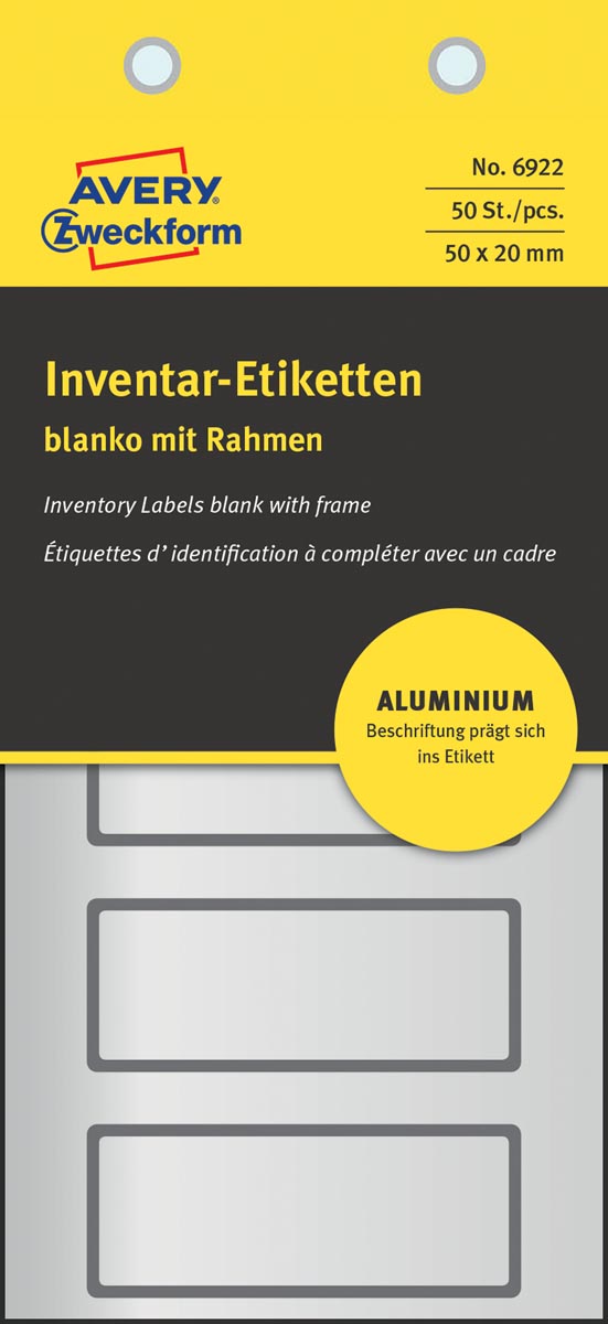 Avery inventarisetiketten, van weerbestendig aluminium met kader
