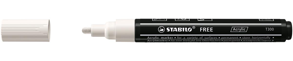 STABILO free acrylmarker T300, ronde punt, 2-3 mm, wit afbeelding