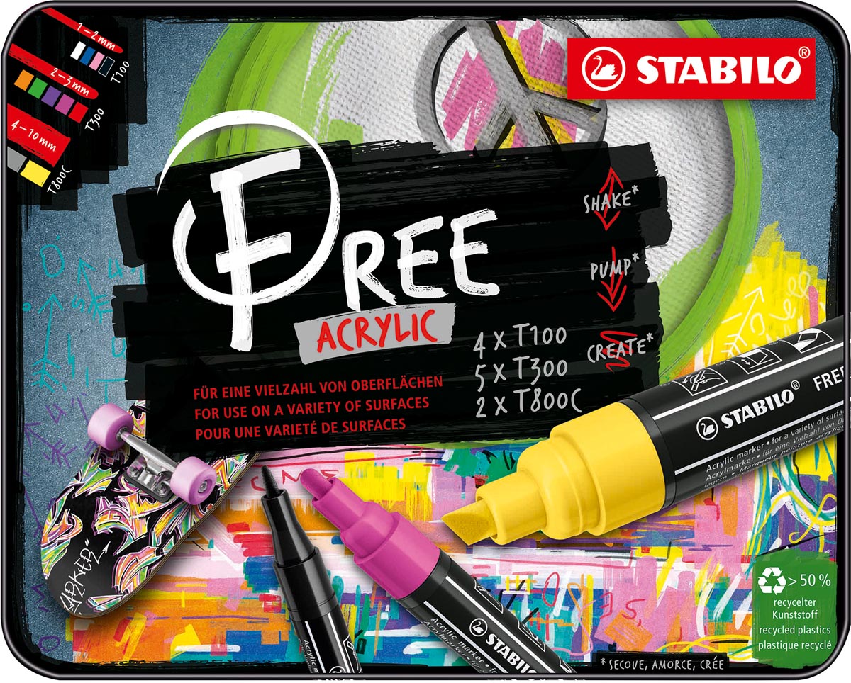 STABILO free acrylmarker, starter kit, pak van 11 stuks afbeelding