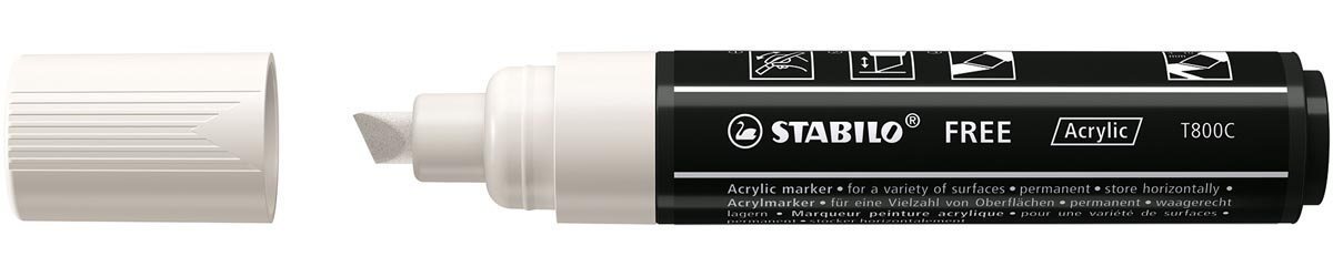 STABILO free acrylmarker T800, schuine punt, 4-10 mm, wit afbeelding