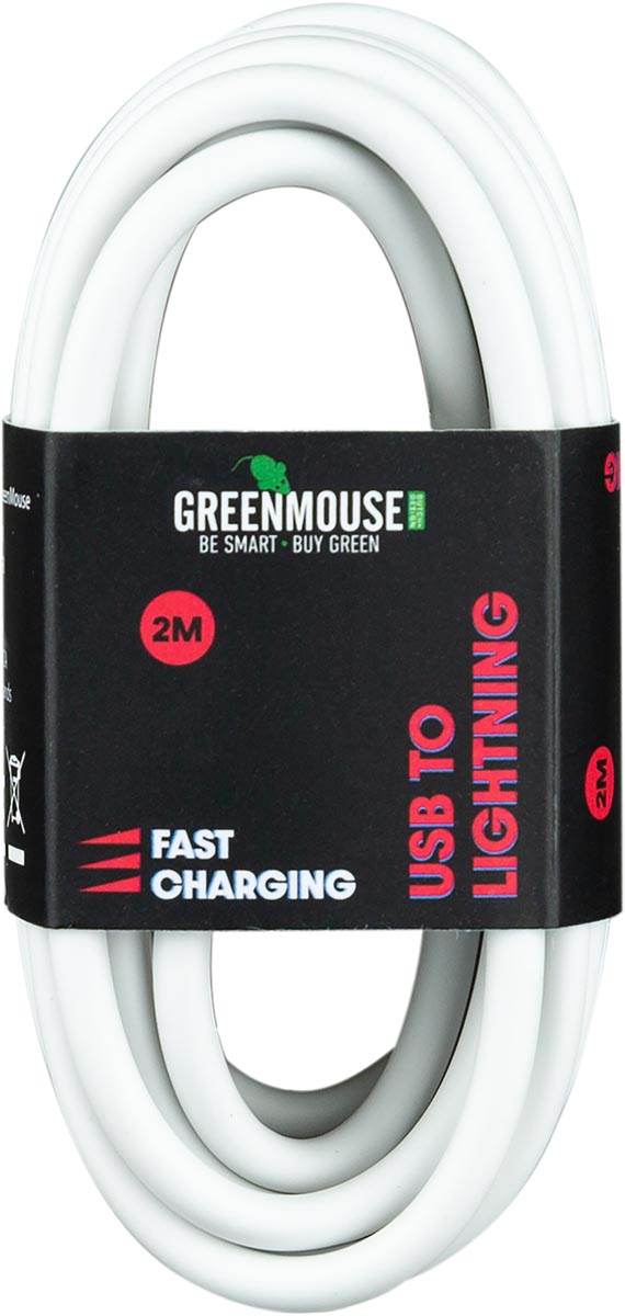 Greenmouse Lightning kabel, USB-A naar 8-pin, 2 m, wit afbeelding