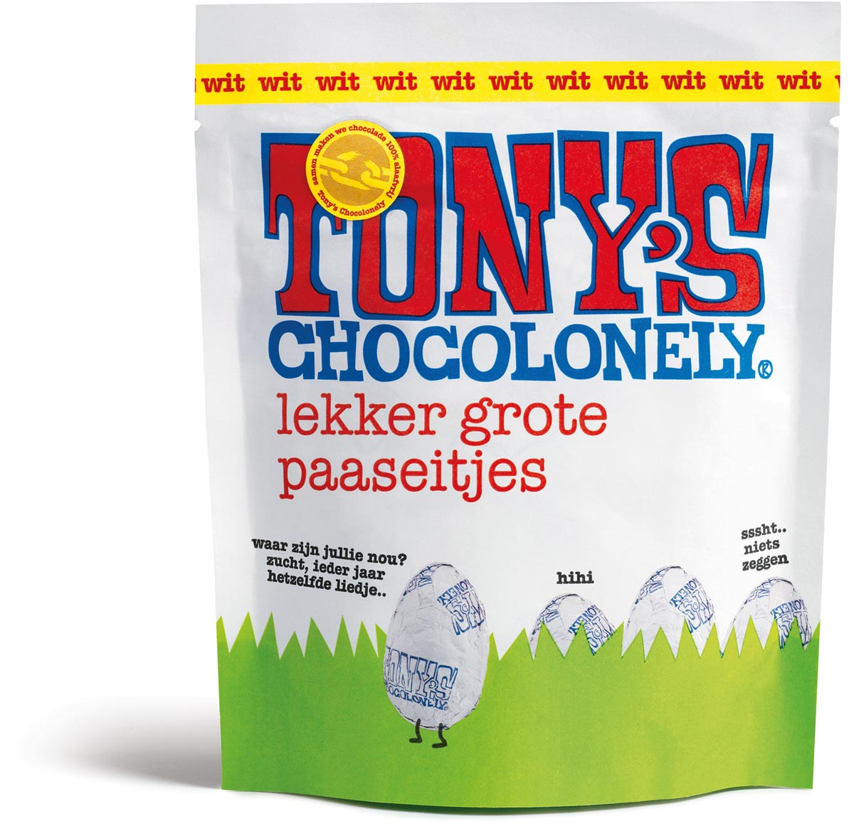 Tony's Chocolonely zakje met eitjes, wit, 175 g Tony's Chocolonely zakje met eitjes, wit, 175 g