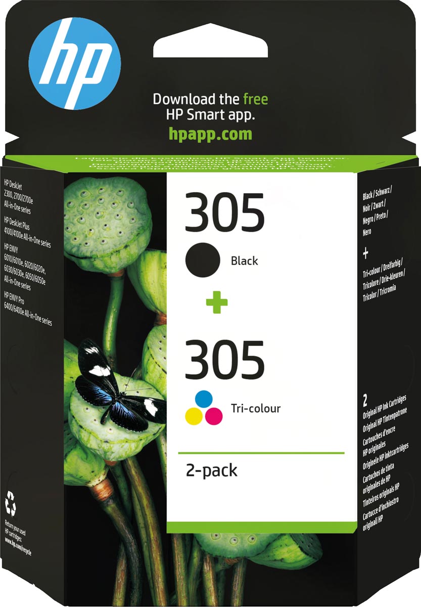 HP inktcartridge 305, 100-120 pagina's, OEM 6ZD17AE, 1 x zwart en 1 x 3 kleuren HP inktcartridge 305, 100-120 pagina's, OEM 6ZD17AE, 1 x zwart en 1 x 3 kleuren
