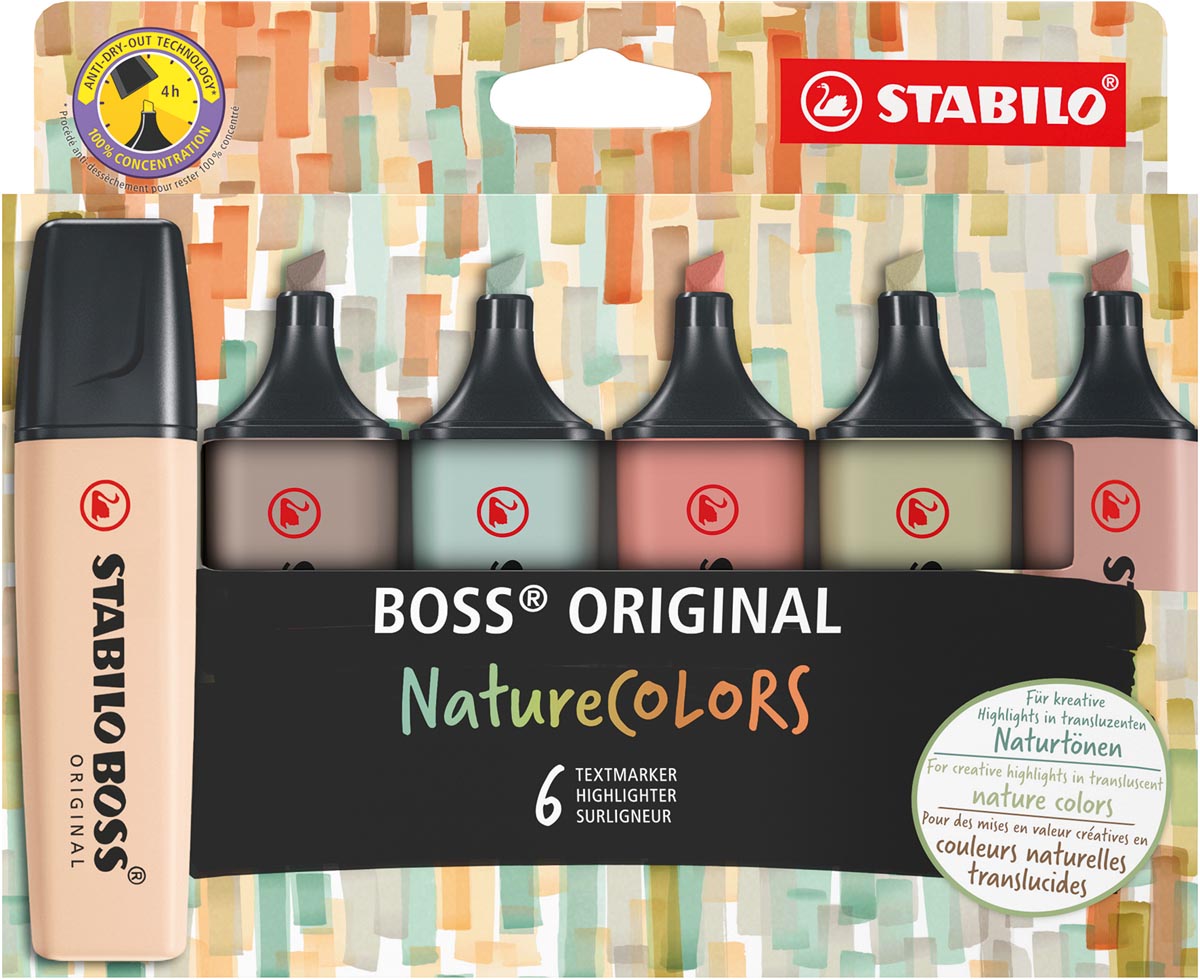 STABILO BOSS ORIGINAL markeerstift NatureCOLORS, etui van 6 stuks, assorti