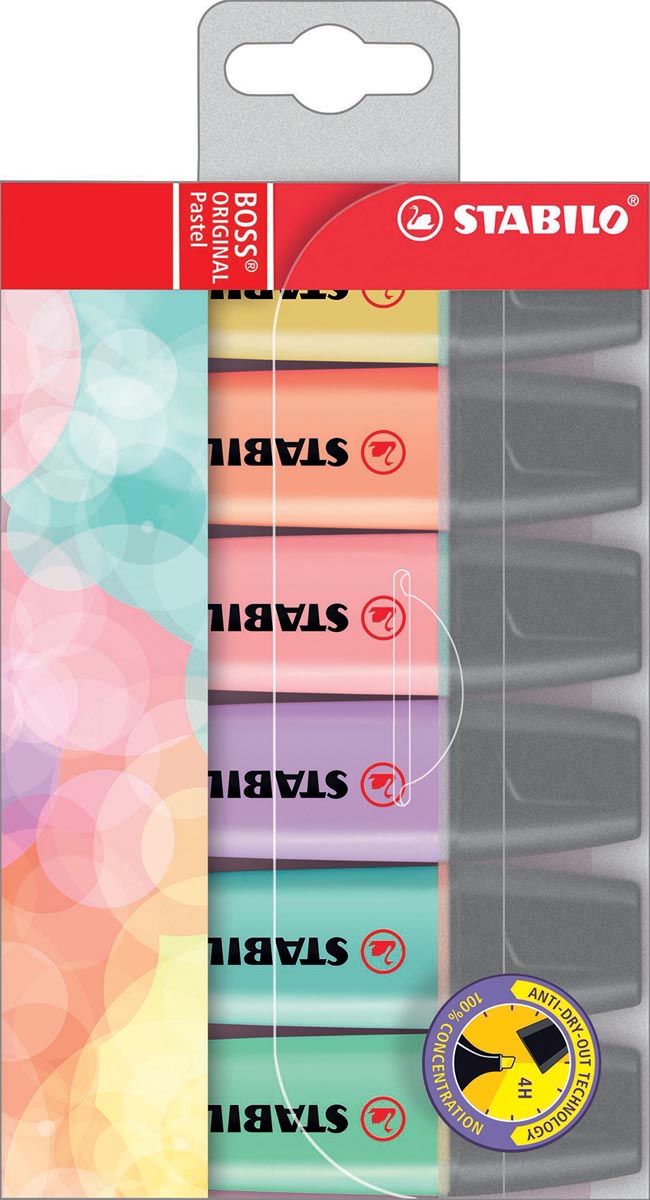 STABILO BOSS ORIGINAL Pastel markeerstift, etui van 6 stuks in geassorteerde kleuren afbeelding