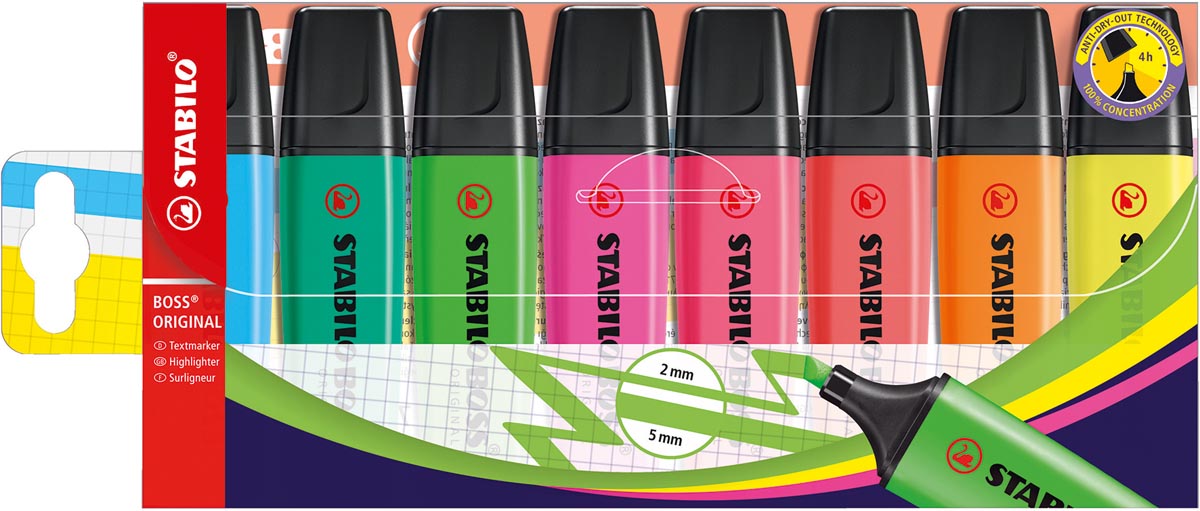 STABILO BOSS ORIGINAL markeerstift, etui van 8 stuks, assorti STABILO BOSS ORIGINAL markeerstift, etui van 8 stuks, assorti