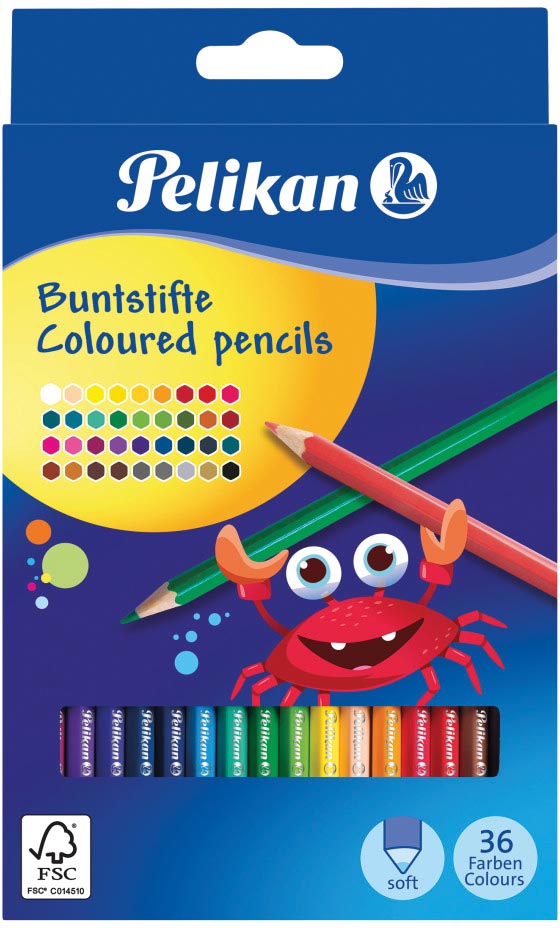 Pelikan kleurpotlood zeshoekig, etui van 36 stuks in geassorteerde kleuren