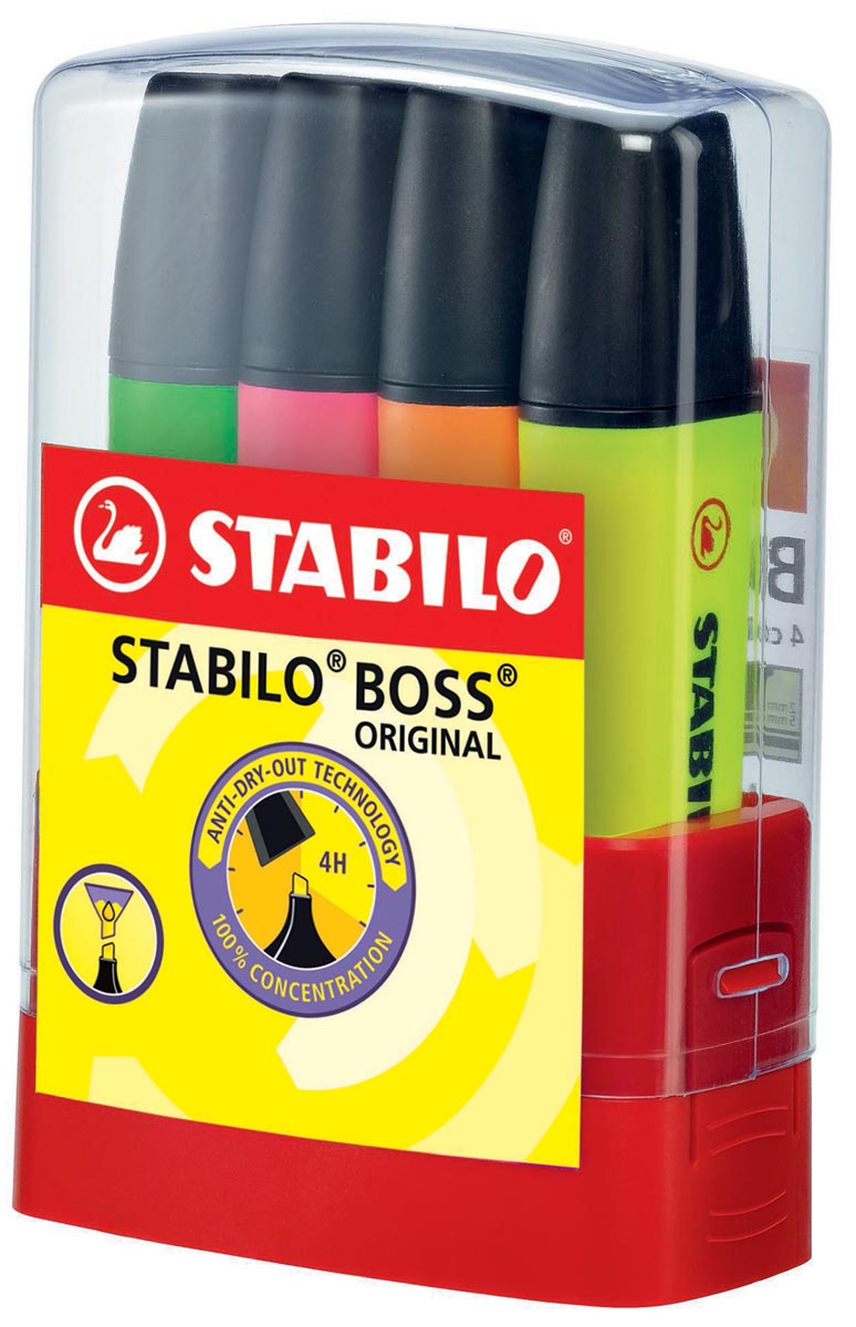 STABILO BOSS ORIGINAL markeerstift, Desk set Parade van 4 stuks in geassorteerde kleuren afbeelding