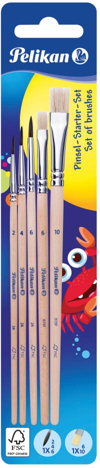 Pelikan penselenset , blister van 5 stuks, S613F in nr 6 en 10 en S24 in nr 2, 4 en 6