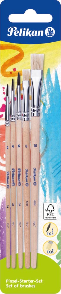 Pelikan penselenset , blister van 5 stuks, S613F in nr 6 en 10 en S24 in nr 2, 4 en 6 afbeelding