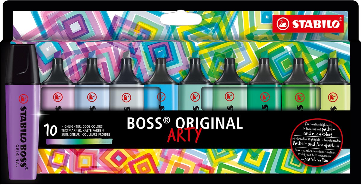 STABILO BOSS ORIGINAL markeerstift Arty, kartonnen etui van 10 stuks in geassorteerde kleuren afbeelding