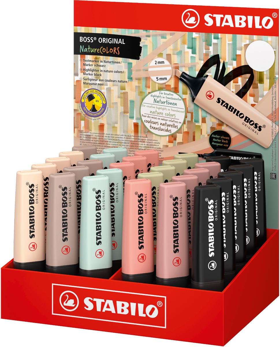 STABILO BOSS ORIGINAL NatureCOLORS markeerstift, display van 30 stuks in geassorteerde kleuren