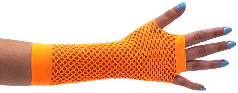 Oranje handschoen, visnet, vingerloos, lang