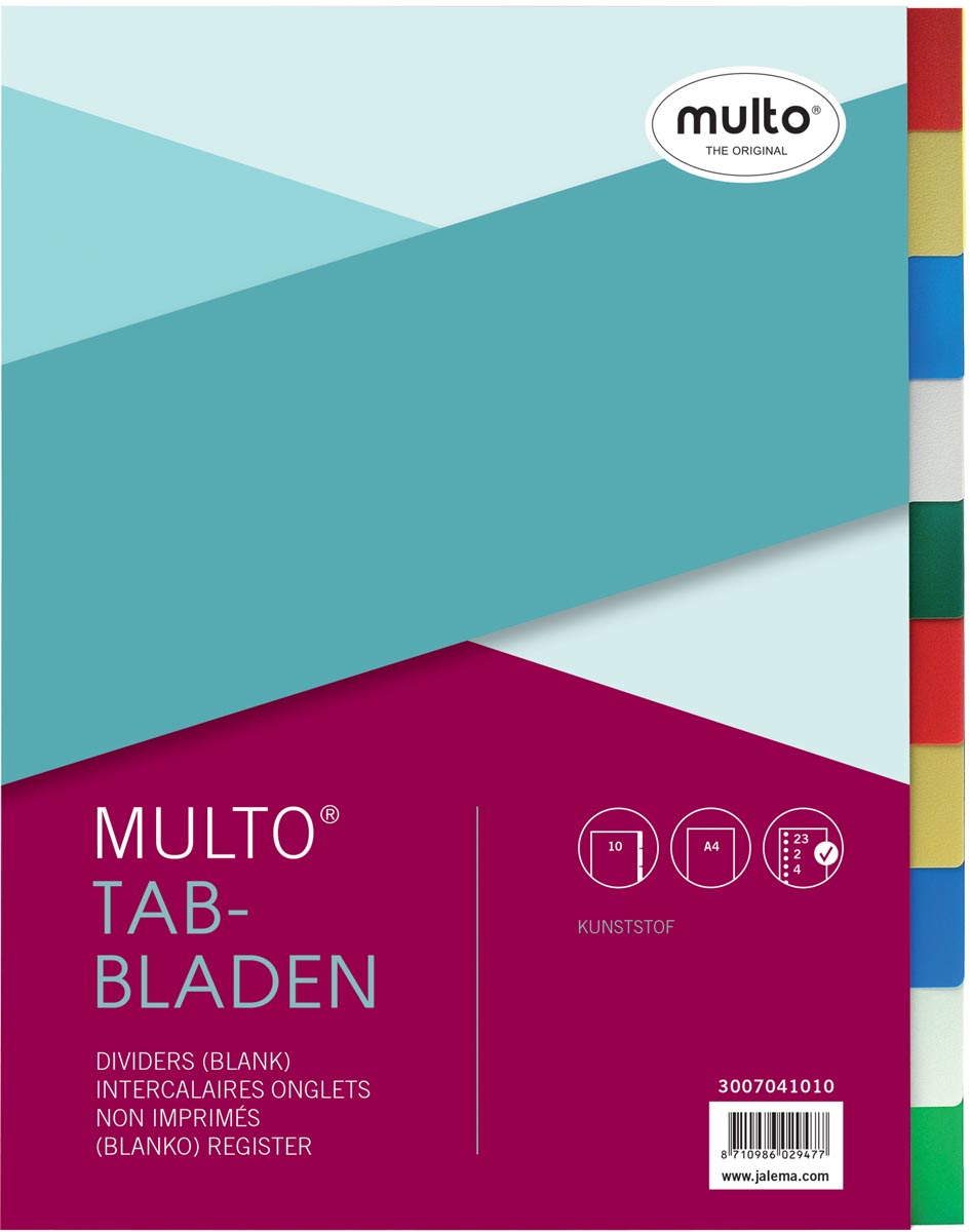 Multo tabbladen voor ft A4, 23-gaatsperforatie, 10-delig, geassorteerde kleuren afbeelding
