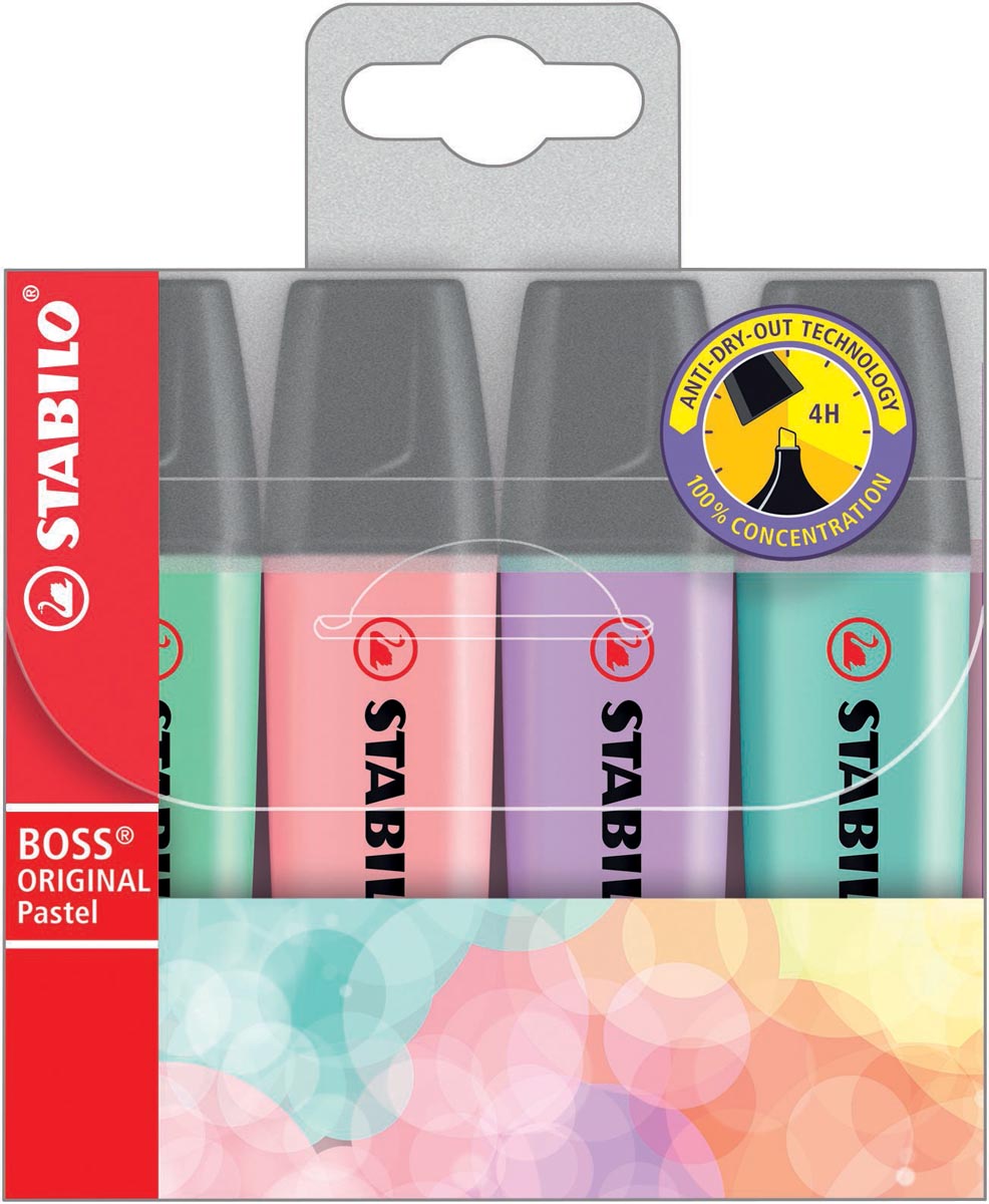 STABILO BOSS ORIGINAL Pastel markeerstift, etui van 4 stuks in geassorteerde kleuren afbeelding