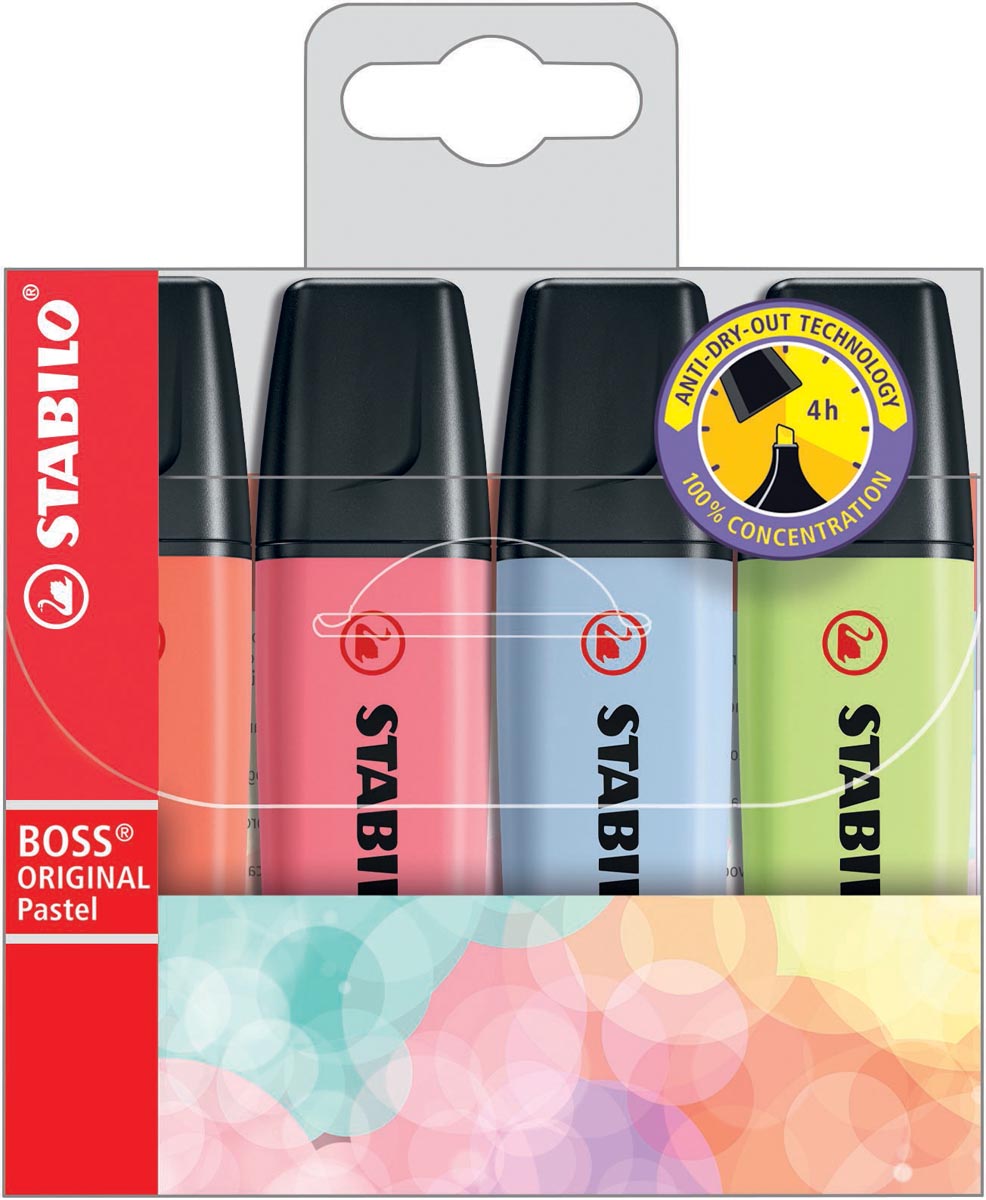 STABILO BOSS ORIGINAL Pastel markeerstift, etui van 4 stuks in geassorteerde kleuren afbeelding