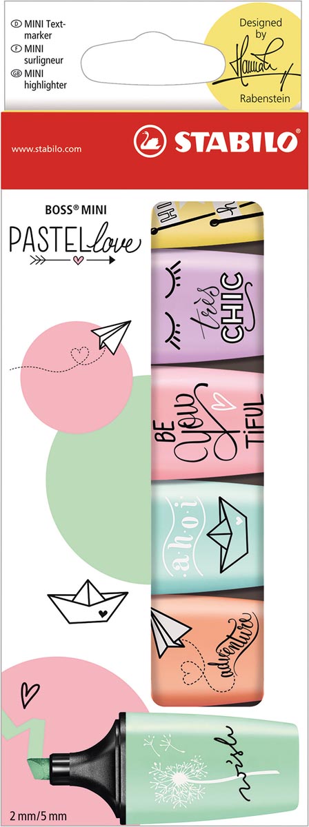 STABILO BOSS MINI Pastellove markeerstift, doosje van 6 stuks in geassorteerde pastelkleuren afbeelding