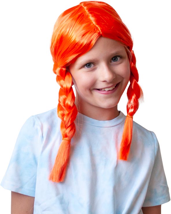 Oranje pruik, met vlechten
