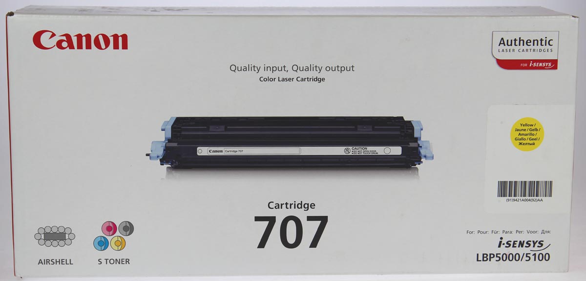 Canon toner 707Y, 2.000 pagina's, OEM 9421A004, geel