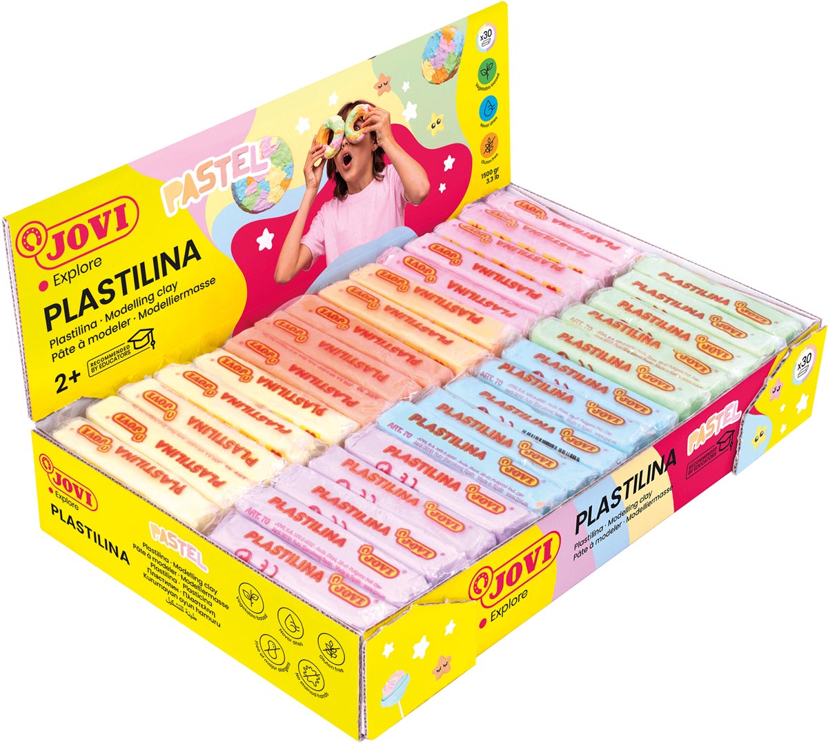Jovi boetseerpasta Plastilina Pastel, 30 pakjes van 50 gr