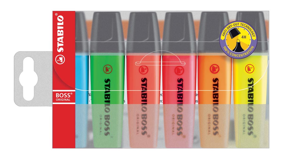 STABILO BOSS ORIGINAL markeerstift, etui van 6 stuks in geassorteerde kleuren afbeelding