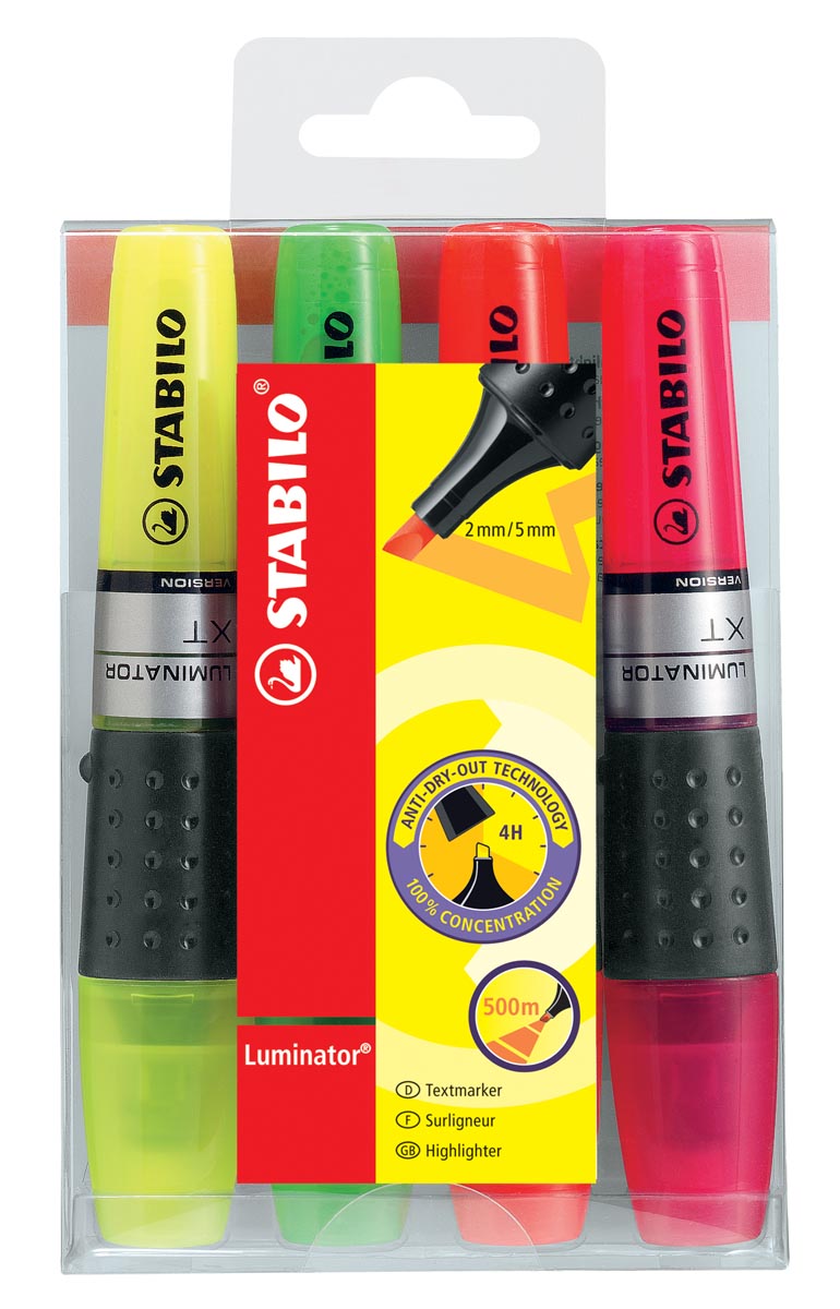 STABILO LUMINATOR markeerstift, etui van 4 stuks in geassorteerde kleuren afbeelding