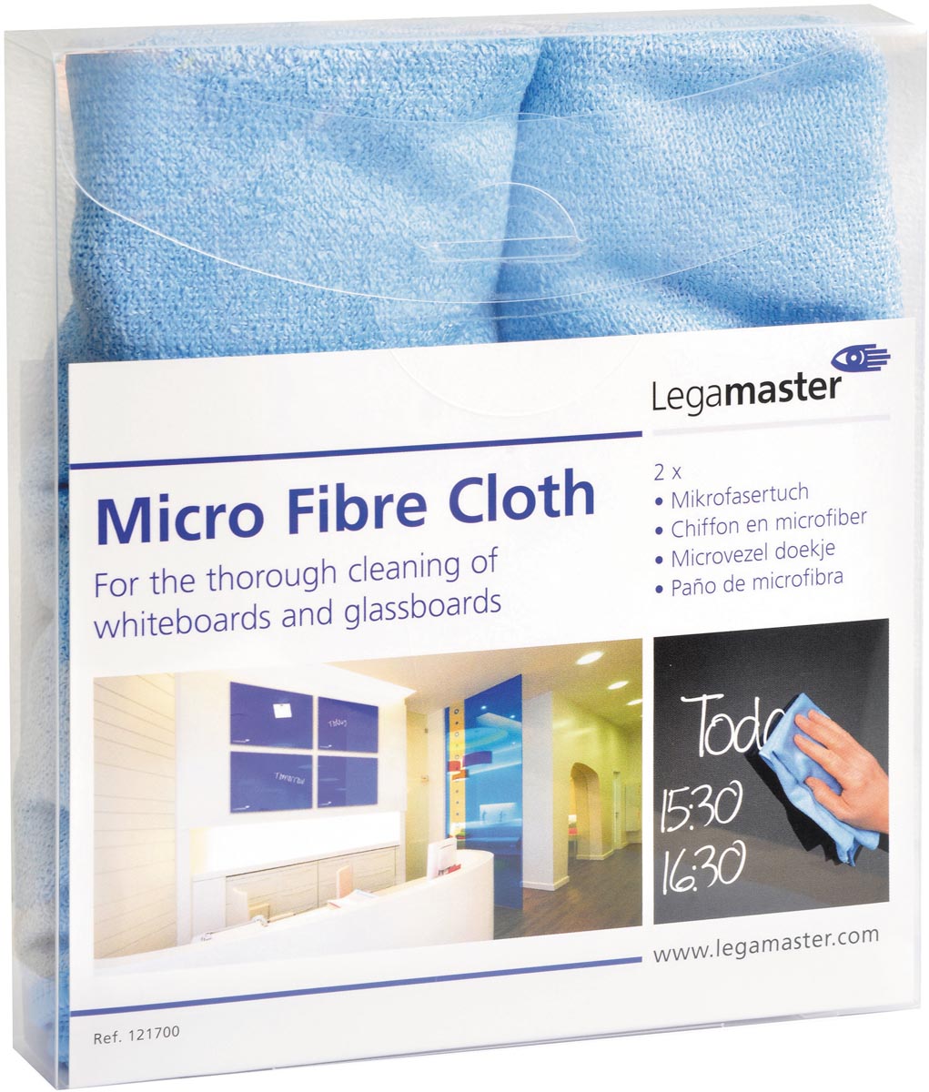 Legamaster microvezeldoek voor whiteboard, blauw, pak met 2 stuks Legamaster microvezeldoek voor whiteboard, blauw, pak met 2 stuks