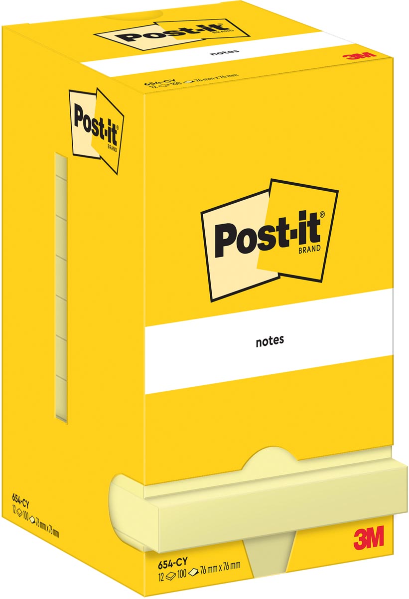 Memoblok 3m post-it 654 76x76mm geel