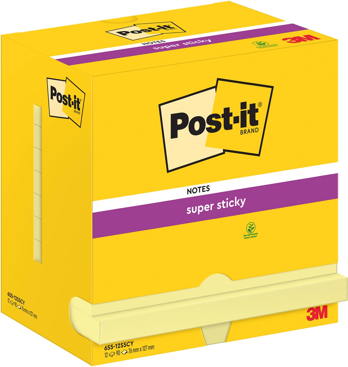 Memoblok 3m post-it 655-ssy 76x127mm ss geel