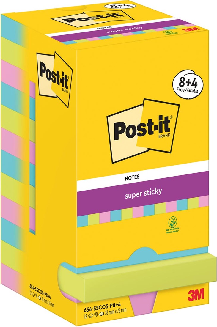 Post-It Super Sticky Notes Cosmic, 90 feuilles, ft 76 x 76 mm, 8 + 4 ...
