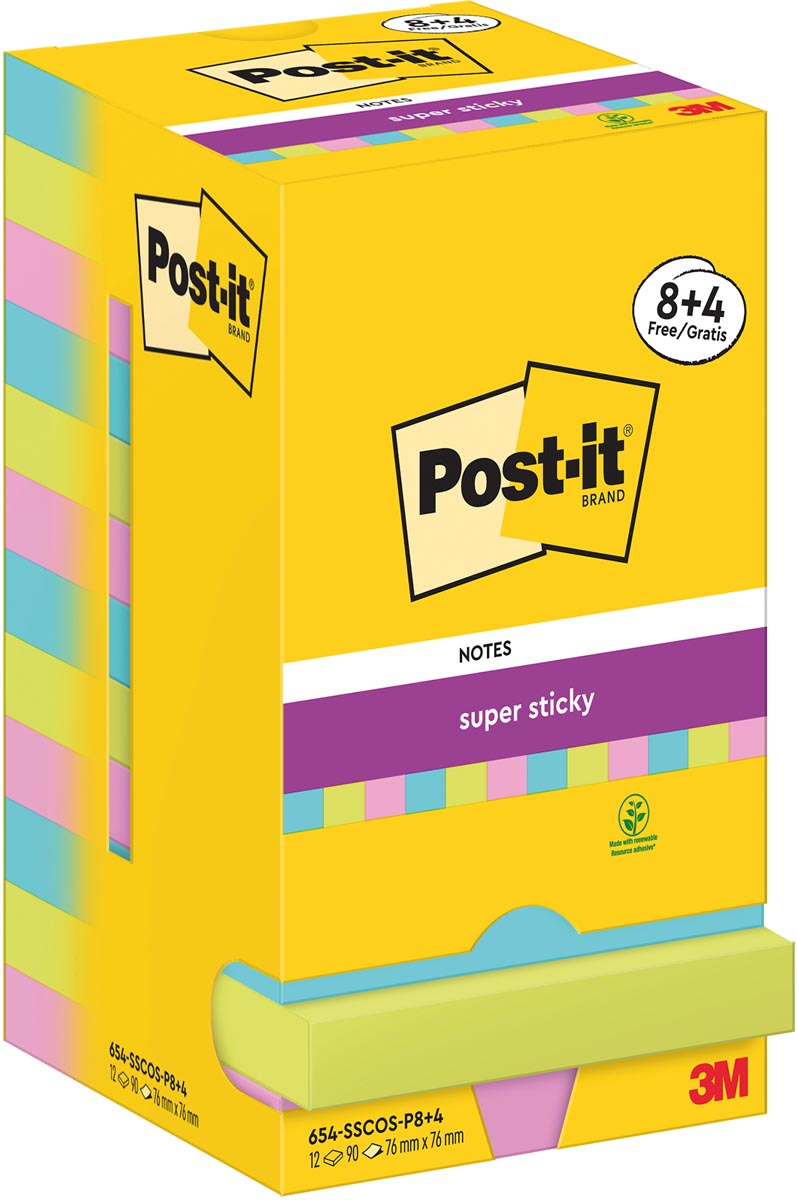 Post-It Super Sticky Notes Cosmic, 90 vel, ft 76 x 76 mm, 8 + 4 GRATIS afbeelding