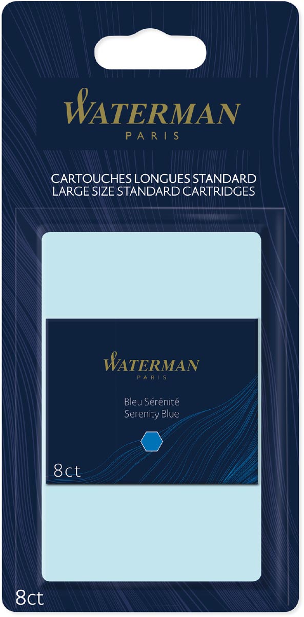 Waterman inktpatronen Standard Long, blauw (Serenity), blister van 8 stuks afbeelding