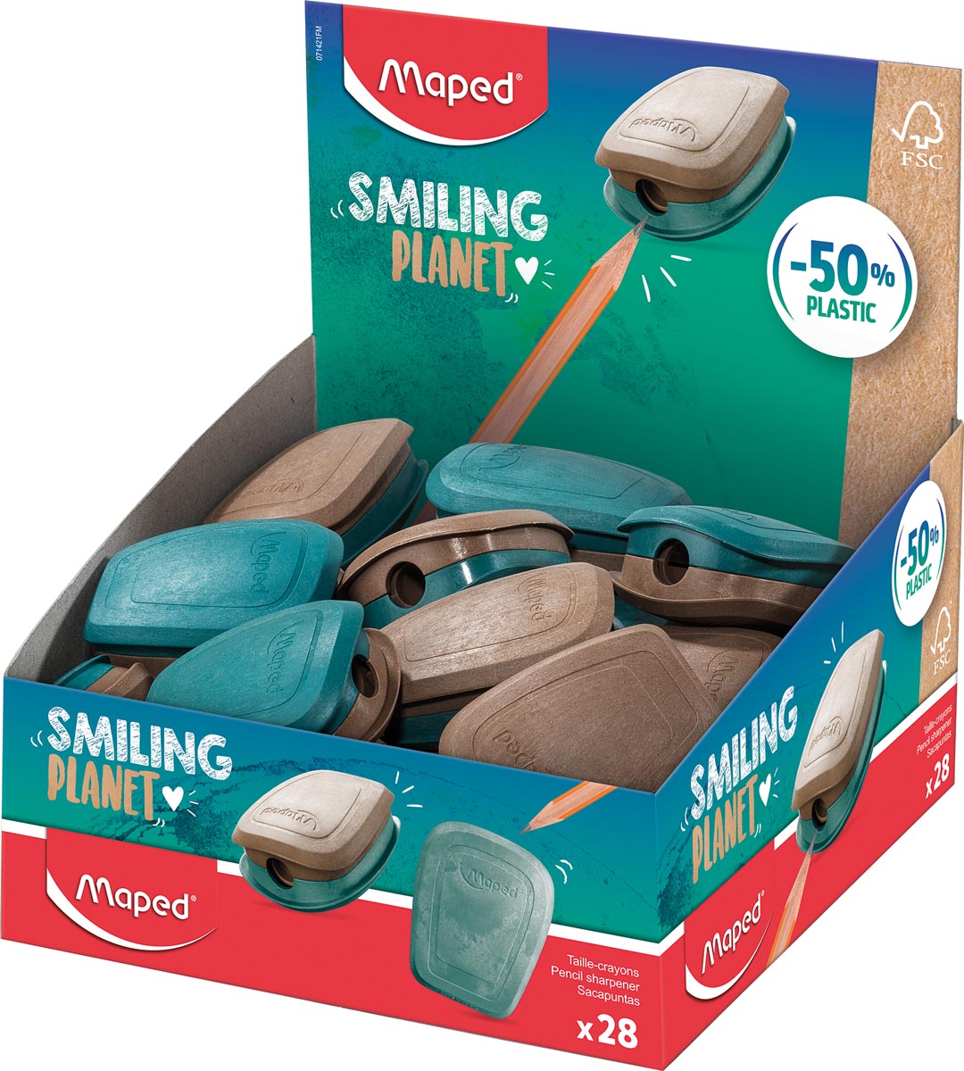 Maped Smiling Planet potloodslijper Pulse, 1-gaats, display van 28 stuks Maped Smiling Planet potloodslijper Pulse, 1-gaats, display van 28 stuks