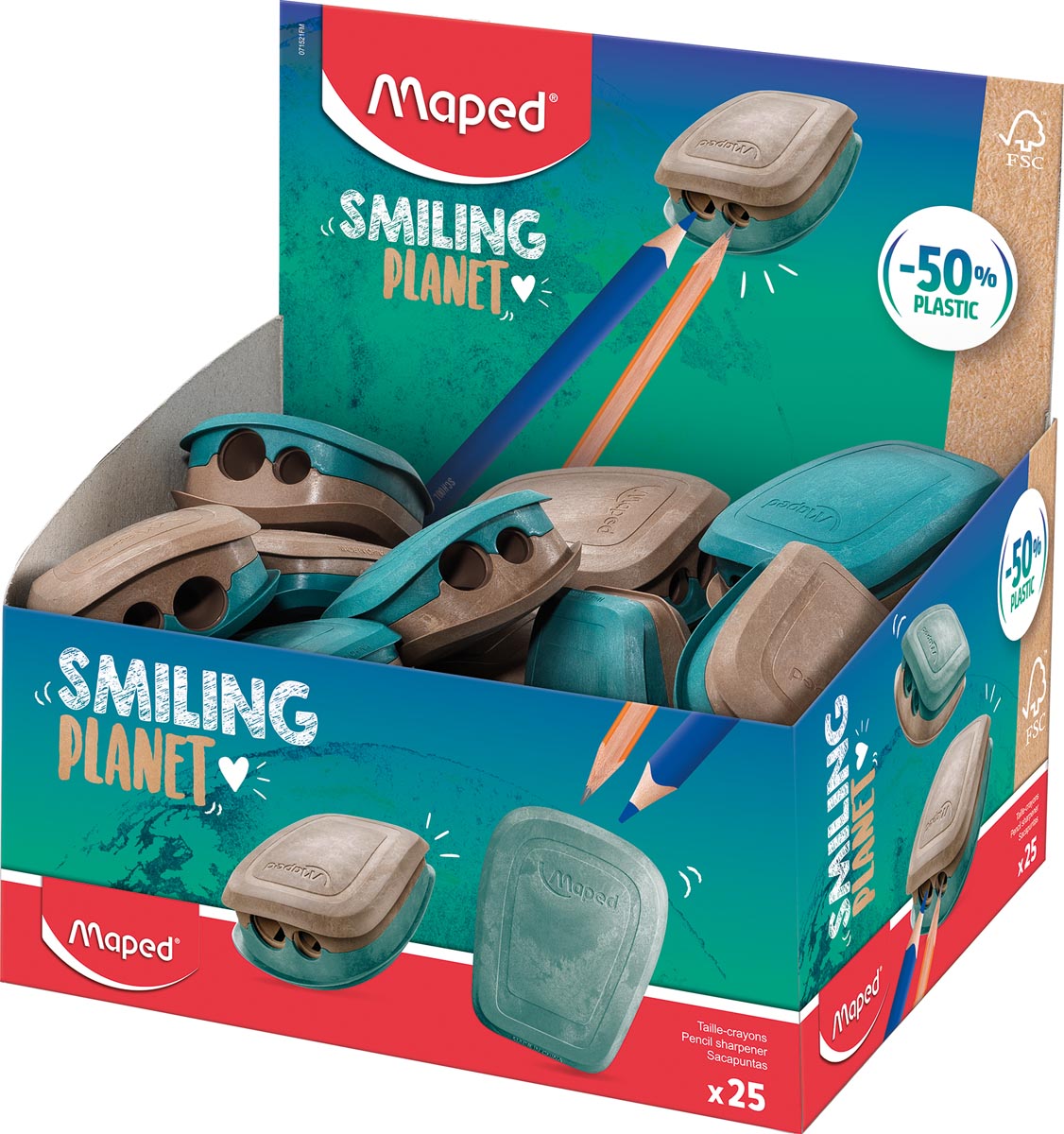Maped Smiling Planet potloodslijper Pulse, 2-gaats, display van 25 stuks
