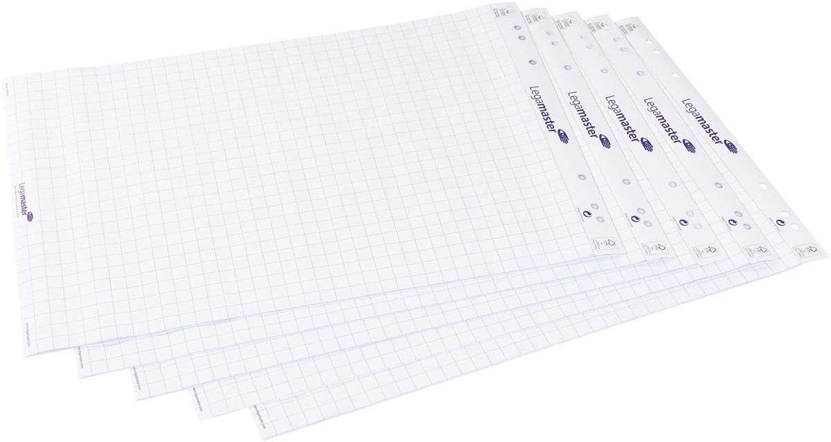 Legamaster flipchartpapier, ft 65 x 98 cm, geruit, 20 vel, pak van 5 stuks afbeelding