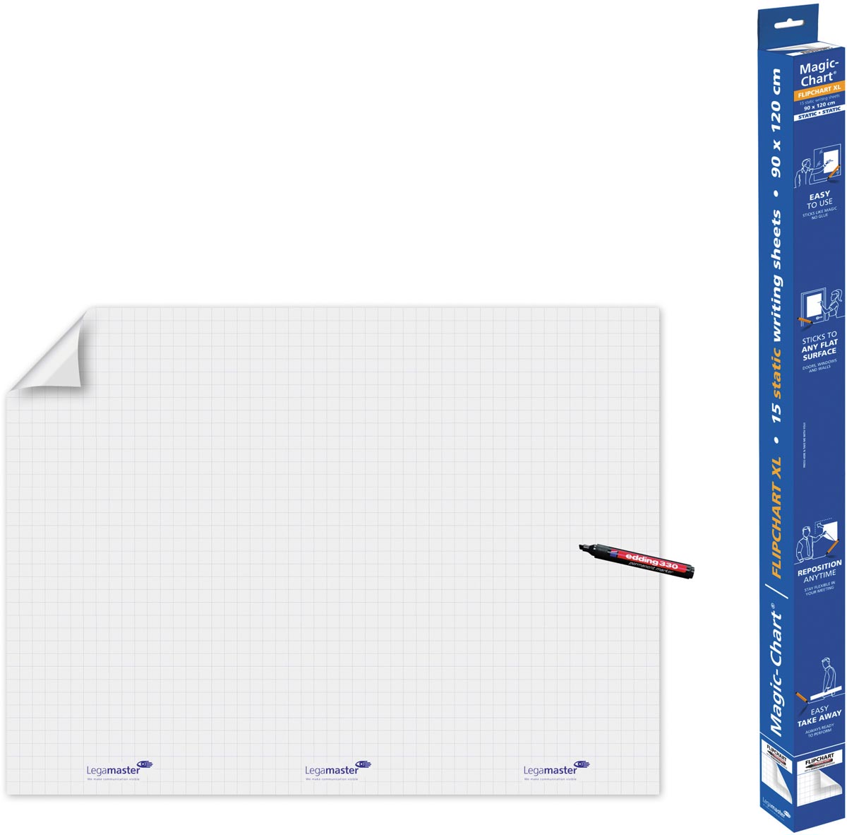Legamaster Magic-Chart flipchart folie, ft 90 x 120 cm, wit, geruit, rol van 15 vel Legamaster Magic-Chart flipchart folie, ft 90 x 120 cm, wit, geruit, rol van 15 vel