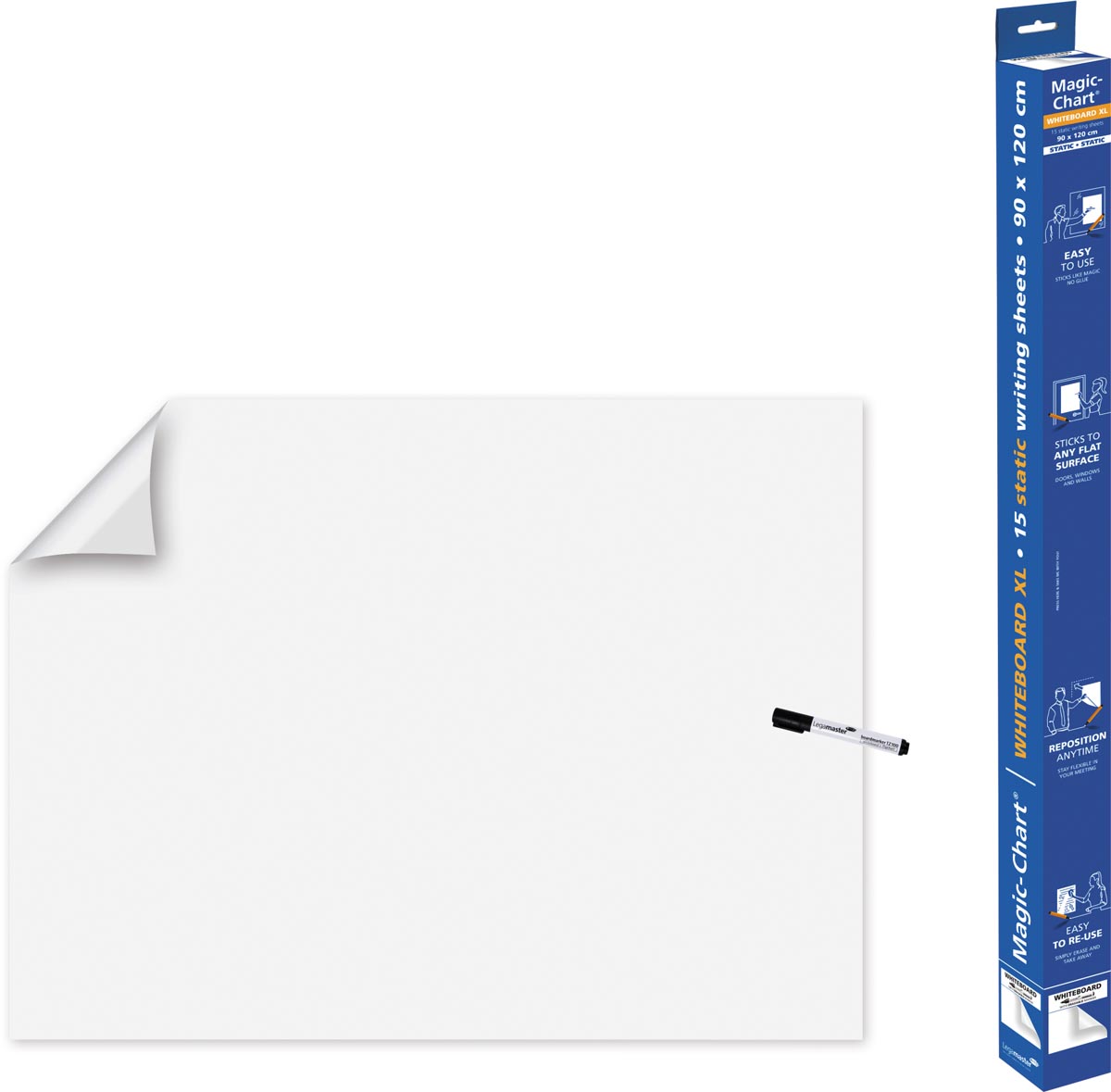 Legamaster Magic-Chart whiteboard folie, ft 90 x 120 cm, wit, effen, rol van 15 vel afbeelding