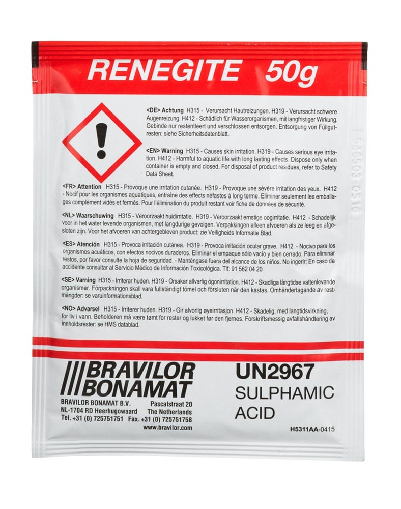 Bravilor Bonamat Renegite, ontkalker voor filterkoffiezetapparaten, doos van 4 x 15 zakjes van 50 g afbeelding