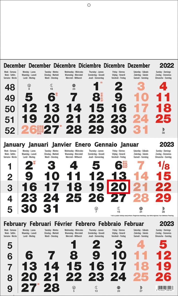 3-maandkalender Classic grijs, 2023 3-maandkalender Classic grijs, 2023