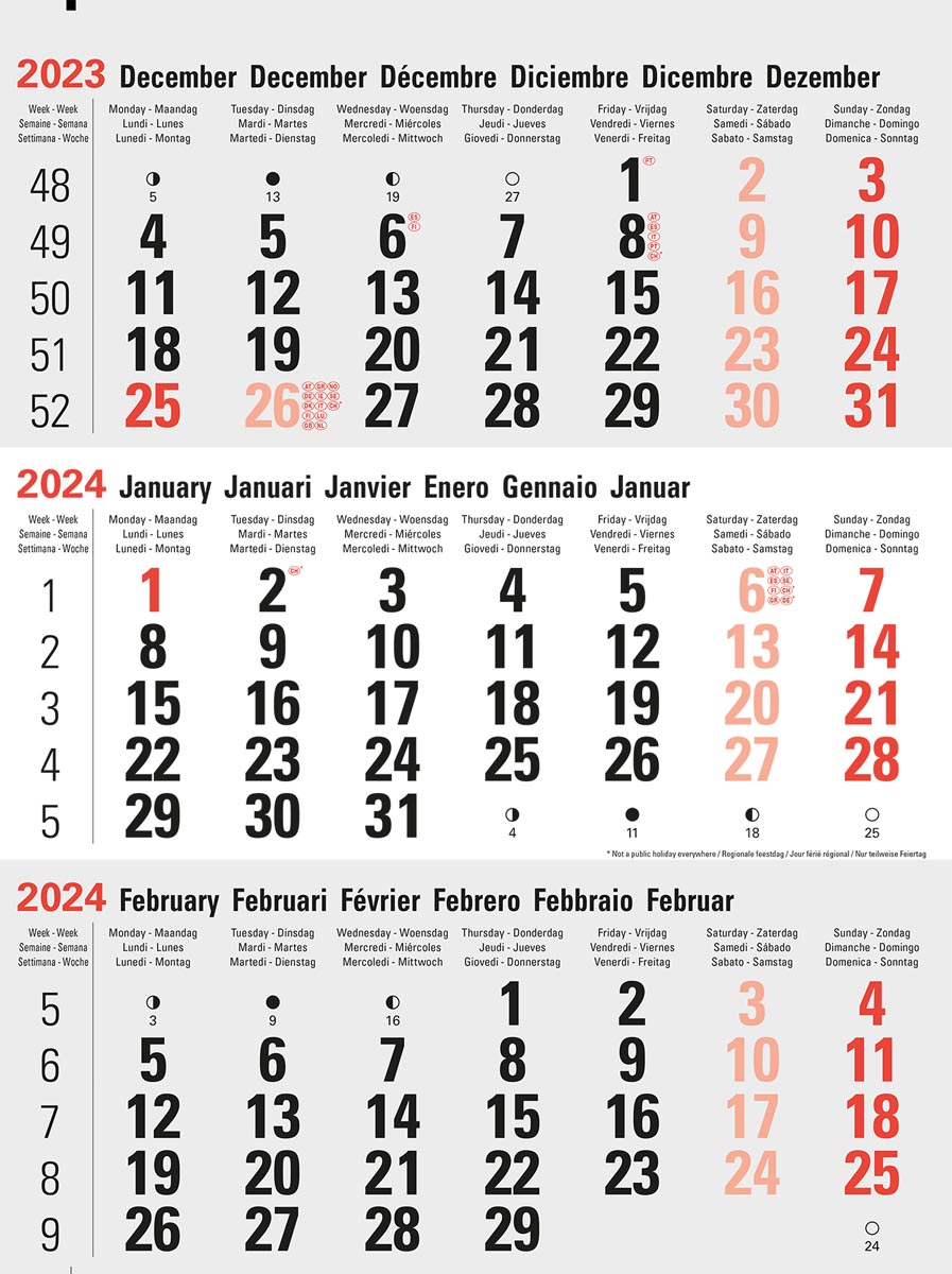 3-maandkalender Classic grijs, 2024