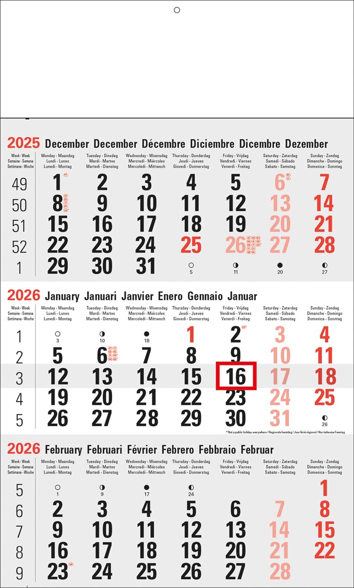 3-maandkalender Classic grijs, 2026