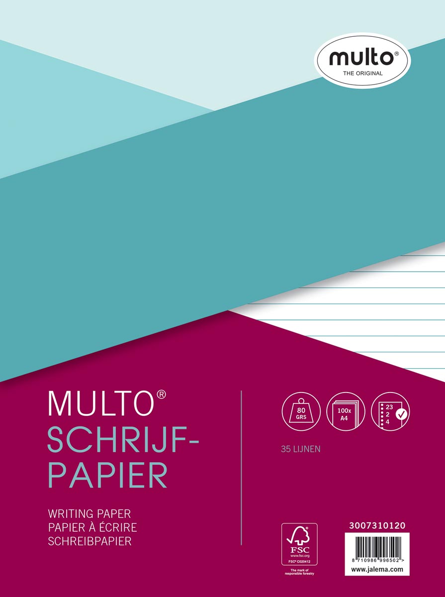 Multo 23-rings schrijfpapier van 100 vel, gelijnd afbeelding
