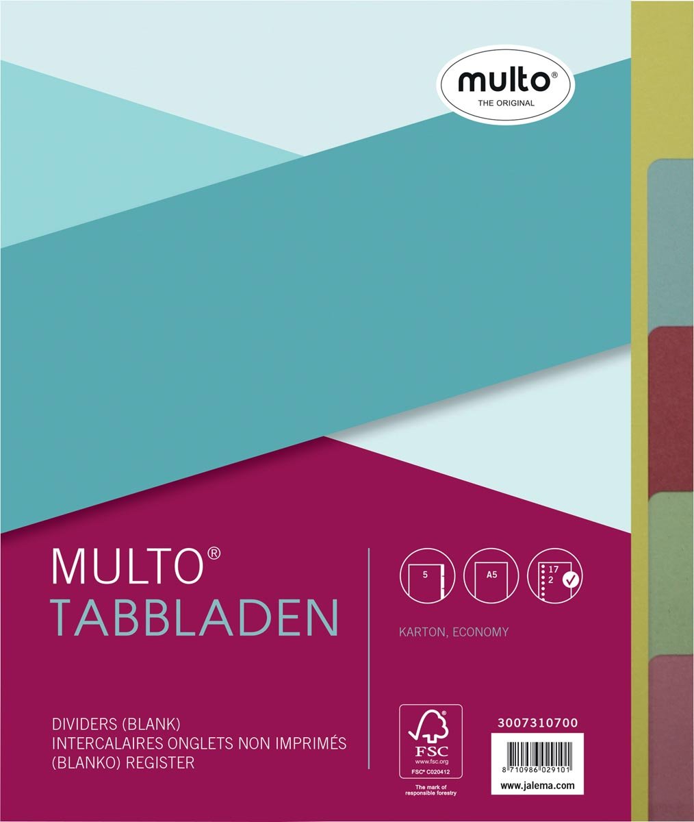 Multo tabbladen ft A5, 5-delig, 17-gaatsperforatie, karton van 250 g/m²