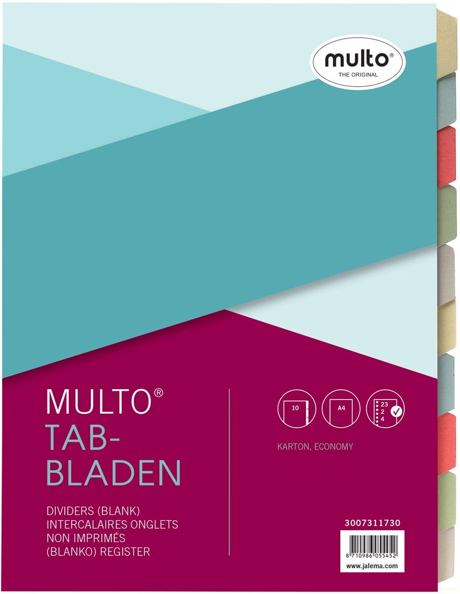 Jalema Multo Economy tabbladen ft A4, 2-, 4- en 23 gaatsperforatie, geassorteerde kleuren per set