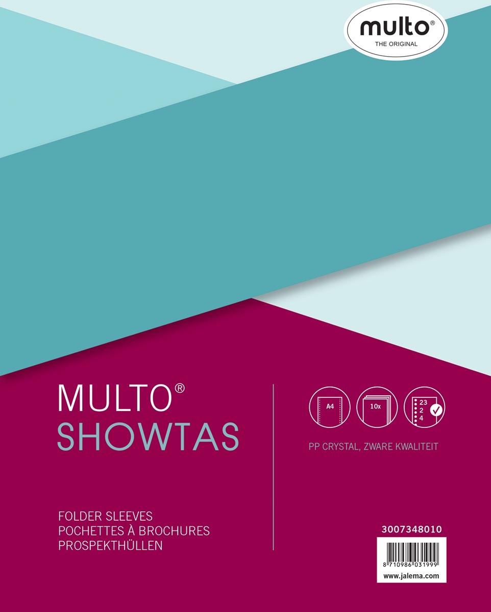 Multo geperforeerde showtas ft A4, 23-gaatsperforatie, glashelder, pak van 10 stuks afbeelding