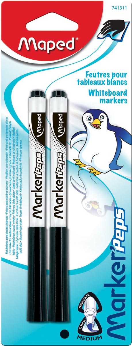 Maped whiteboardmarker Marker'Peps, blister van 2 stuks, zwart Maped whiteboardmarker Marker'Peps, blister van 2 stuks, zwart